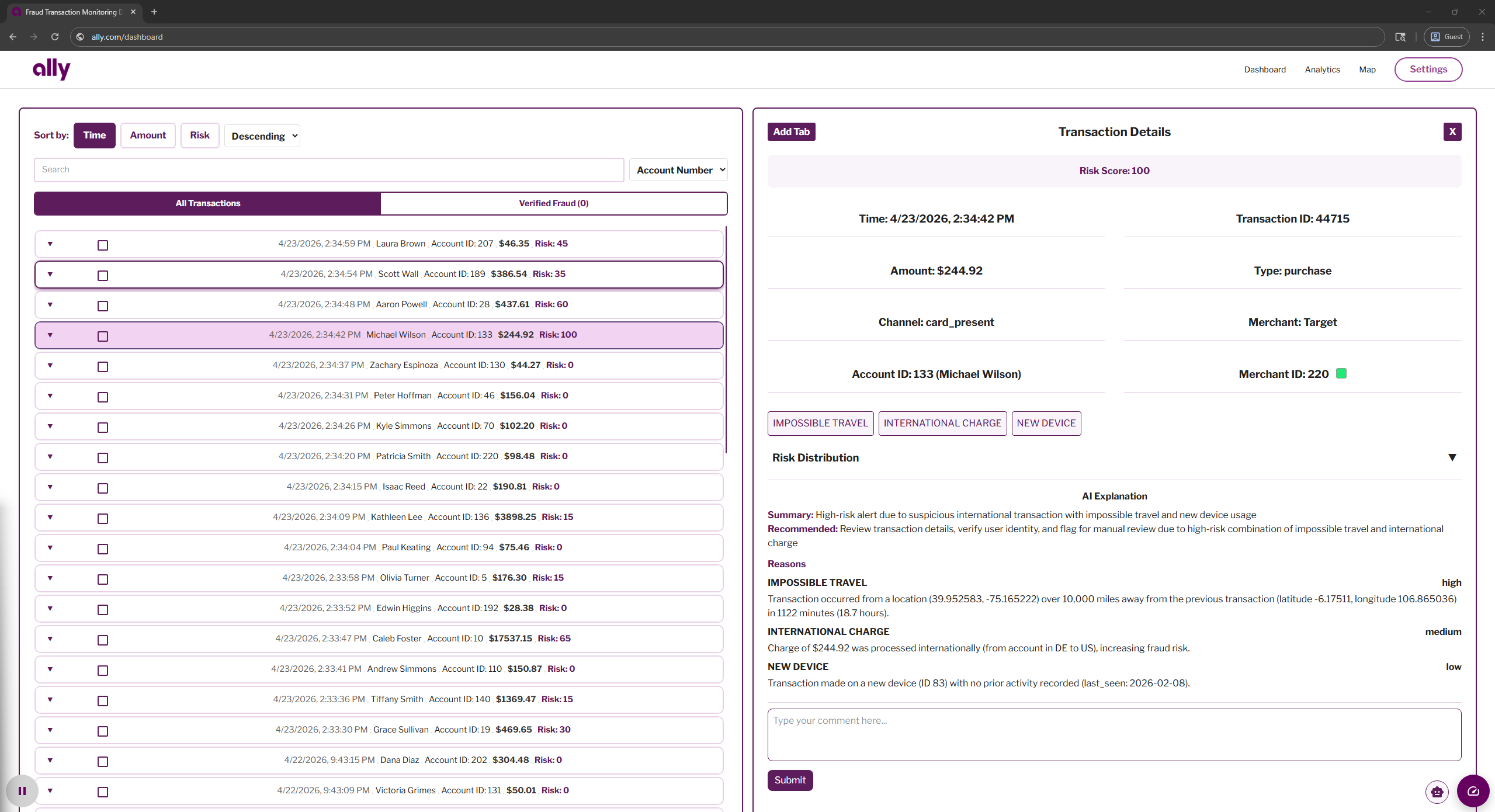 Fraud Monitoring Dashboard screenshot 1